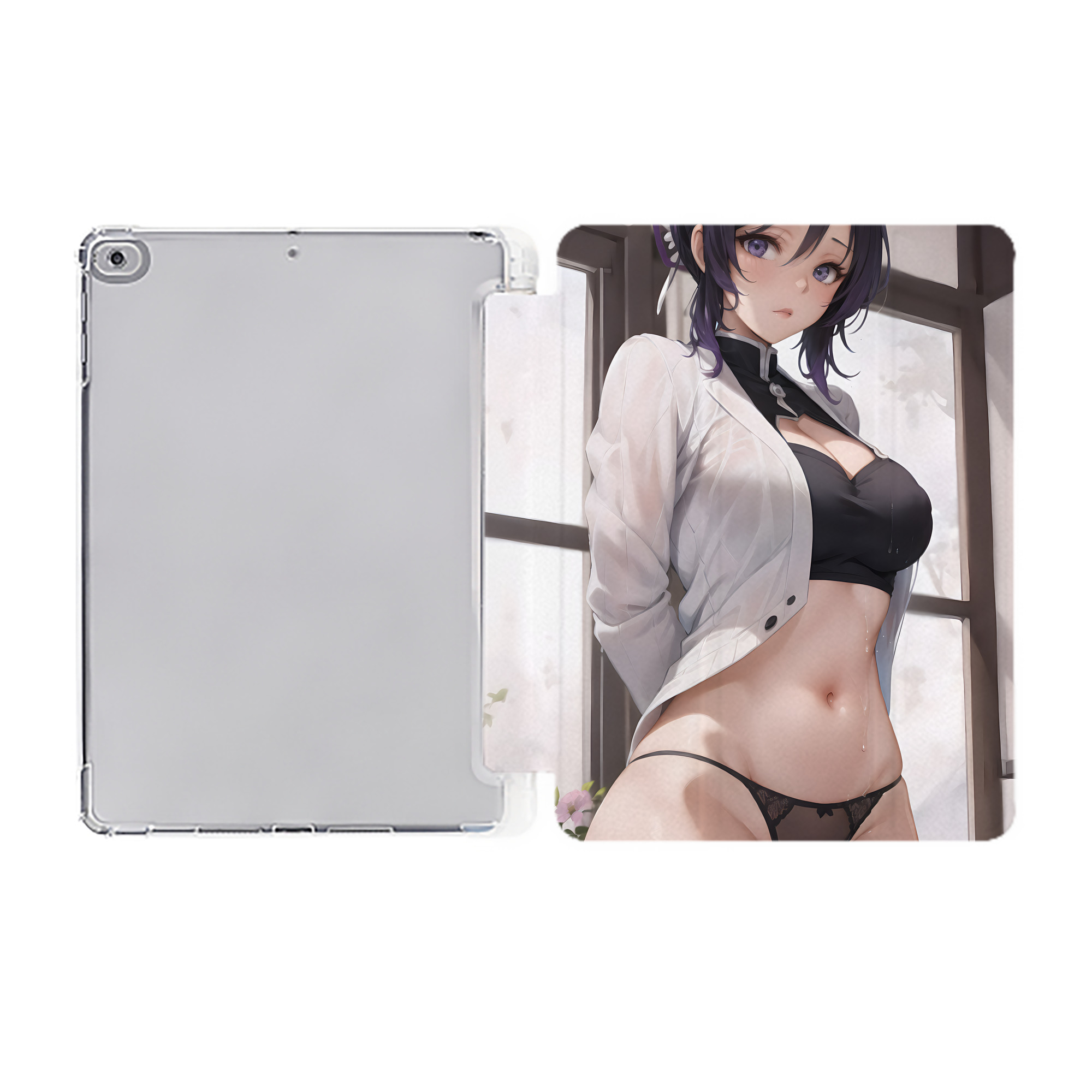 （画像用） 鬼滅の刃（きめつのやいば）蟲柱-胡蝶 しのぶ／こちょう しのぶ Kochou Shinobu IPad ケース ペン収納付き 三つ折りスタンド PUレザー×シリコン 対応機種9.5/10.5/10.9インチ